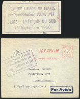 Airmail Cover With Meter Postage Of 160Fr., Sent From Paris To Argentina, Special Violet Mark: 'PREMIÉRE... - Altri & Non Classificati