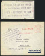 Airmail Cover With Meter Postage Of 160Fr., Sent From Paris To Argentina, Special Violet Mark: 'PREMIÉRE... - Other & Unclassified