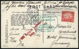 PC Sent From New York To Germany On 6/JUL/1931 By Ship To Europe And By Catapult Flight To Southampton, Excellent... - Marcofilia