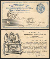 2c. Postal Card Sent To Argentina On 16/FE/1894, On Back It Bears A Nice Printed Advertising For A FURNITURE... - Storia Postale