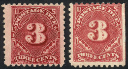 Sc.J54 + J54a, 1914 3c. Perforation 10, In Carmine And Light Rose, Mint No Gum, Fine To VF Quality, Rare, Catalog... - Segnatasse