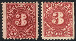 Sc.J54 + J54a, 1914 3c. Perforation 10, In Carmine And Light Rose, Mint No Gum, Fine To VF Quality, Rare, Catalog... - Portomarken