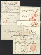 6 Folded Covers Or Letters Of Years 1819 To 1843, All With Interesting Postal Marks Of Various Towns In CADIZ,... - ...-1850 Prephilately