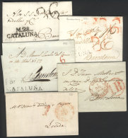 5 Folded Covers Or Letters Of Years 1818 To 1851, All With Interesting Postal Marks Of CATALUÑA, Excellent... - ...-1850 Prephilately