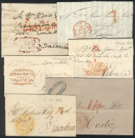 6 Folded Covers Or Letters Of Years 1818 To 1850, All With Interesting Postal Marks Of Various Towns In CADIZ,... - ...-1850 Prephilately