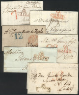 6 Folded Covers Or Letters Of Years 1800 To 1843, All With Interesting Postal Marks Of Various Towns In CADIZ,... - ...-1850 Prephilately