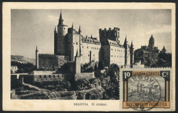 SEGOVIA: Alcazar, Maximum Card Of AU/1938, With Stain Spots On Back - Tarjetas Máxima