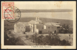 HUELVA: La Rábida Monastery, Maximum Card Of OC/1937, With A Cinderella, Minor Defects - Tarjetas Máxima