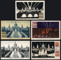 BARCELONA: National Palace, 5 Maximum Cards, One With Special Pmk Of Intl. Expo 19/MAY/1930, And The Rest Cancelled... - Maximum Cards