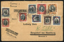 Airmail Cover Sent From Santiago To Germany On 10/NO/1931 With Beautiful Multicolor Postage Of Overprinted Stamps... - Chile