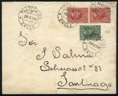 Cover Sent From Valparaiso To Santiago On 28/SE/1901, Franked With 5c. (Sc.39 + 40 Pair), VF Quality! - Chile