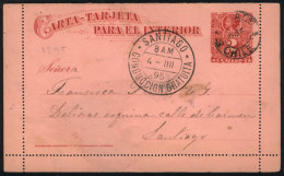 2c. Lettercard Used In Santiago On 2/AP/1895, Datestamp With Date ERROR (the Month Alone, Without Day Or Year),... - Chili