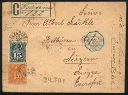 Registered Cover Sent From GALVARINO To Switzerland On 27/NO/1894 Franked With 25c., With Blue Octagonal Mark Of... - Cile