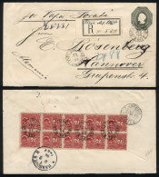 20c. Stationery Envelope With Block Of 10 Colombus 2c. Rouletted (Sc.26) Affixed On Back (total Postage 40c.), Sent... - Chile
