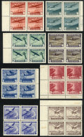 Yv.53/67 (Sc.54/68), 1941/2 Airplanes And Landscapes, Cmpl. Set Of 15 Values In Mint Blocks Of 4 (at Least 2 Stamps... - Cile