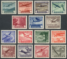 Yv.53/67 (Sc.54/68), 1941/2 Airplanes And Landscapes, Set Of 15 Values Up To 10P., Very Lightly Hinged, VF Quality,... - Chili