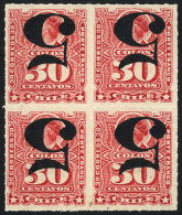 Yv.41a (Sc.50a), Block Of 4 With INVERTED Overprint, MNH, Excellent Quality, Scott Catalog Value US$380. - Cile