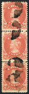 Yvert 13 (Sc.17), Strip Of 3 With Mute Cancel 'circle Of 4 Large Wedges', Excellent Quality! - Cile