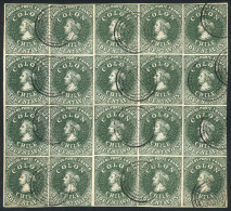 GJ.13, 1862 20c. Green, Unwatermarked REPRINT, Beautiful Block Of 20 Stamps, Excellent Quality! - Cile