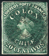 Yvert 10a (Scott 13), 1862 20c. Dark Green, With 4 Good Margins, VF Quality! - Chili