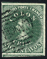 Yvert 10 (Sc.13), 1861/7 20c. Green, Fantastic Example With Huge Margins (with Part Of Neighboring Stamps), Superb,... - Cile