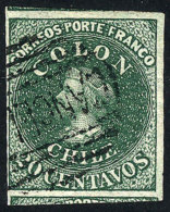 Yvert 10 (Sc.13), 1861/7 20c. Green, Fantastic Example With Huge Margins (with Part Of Neighboring Stamps), Superb,... - Chile