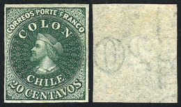 Yv.10 (Sc.13), 1861 20c. Green, Mint No Gum, Immense Margins, With Number '20' And LETTERS Watermark, Excellent... - Cile