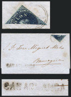 Yvert 6e (Scott 10n), 10c. Blue, Bisected And Used As 5c. On A Folded Cover Sent To Rancagua (circa 1860), With... - Chile