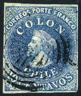 Yvert 6b, 1856/66 10c. Light Blue, 4 Complete Margins, VF Quality - Cile