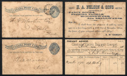 Circa 1890: 2 Used Postal Cards, With Postmarks Of Montreal And Hull, Interesting Impressions On Back, Stained, Low... - Other & Unclassified