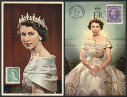 Queen Elizabeth II, 2 Maximum Cards Of 1953, One With First Day Postmark (and Small Defects On Back) - Maximum Cards