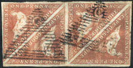 Sc.1, 1853 1p. Brick Red Printed On Bluish Paper, Nice Used Block Of 4, With Some Pressed Out Creases, Good Appeal,... - Kaap De Goede Hoop (1853-1904)