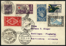 Card Flown By ZEPPELIN, Sent From Rio De Janeiro To Germany On 14/NO/1935, Handsome Postage, VF Quality! - Covers & Documents