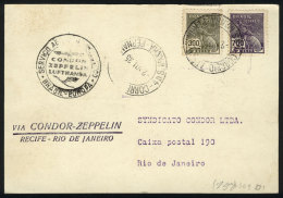 Card Flown By ZEPPELIN From Recife To Rio De Janeiro On 2/JUL/1935, VF Quality! - Covers & Documents