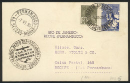 Card Flown By ZEPPELIN Between Rio De Janeiro And Recife On 5/JUN/1935, VF Quality! - Briefe U. Dokumente