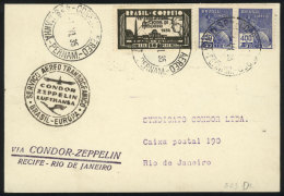 Card Flown By ZEPPELIN Between Recife And Rio De Janeiro On 6/JUN/1935, VF Quality! - Briefe U. Dokumente