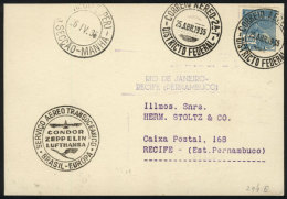 Card Flown By ZEPPELIN From Rio De Janeiro To Recife On 25/AP/1935, VF Quality! - Briefe U. Dokumente