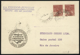 Card Flown By ZEPPELIN From Recife To Rio De Janeiro On 23/AP/1935, VF Quality! - Briefe U. Dokumente