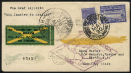 Cover Flown By ZEPPELIN, Sent From Rio De Janeiro To Sevilla (Spain) On 24/MAY/1930, New York Transit Mark, Special... - Covers & Documents