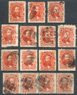 Sc.53, 1866 10R. Vermilion, Strip Of 4 + 11 Singles, Used, Interesting Cancels! - Used Stamps