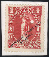 1c. Revenue Stamp 'Transacciones', SPECIMEN Of Waterlow & Sons Ltd. In A Color Different From The Adopted One,... - Bolivien