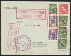 Cover Sent From VALLEGRANDE To Cochabamba, Via Santa Cruz, Arrival Backstamp Of 4/SE/1930, LAB Flight, Excellent... - Bolivien