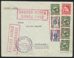 Cover Sent From VALLEGRANDE To Cochabamba, Via Santa Cruz, Arrival Backstamp Of 4/SE/1930, LAB Flight, Excellent... - Bolivie