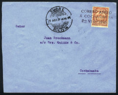 7/AU/1925 Sucre - Cochabamba First Airmail (Muller 5a), Cover Of VF Quality, Rare! - Bolivia