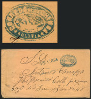 Cover Sent To Valparaiso In 1877, Blue Mark 'CORREO DE LA CHIMBA - BOLIVIA' With Ship In Negative + FRANCA, And On... - Bolivien