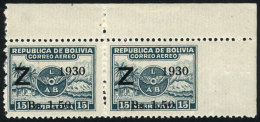Sc.C24, Corner Pair, IMPERFORATE At Right, MNH (with Tiny Hinge Mark In The Top Margin), Superb, Rare! - Bolivia