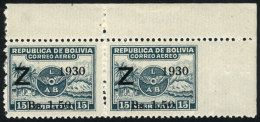 Sc.C24, Corner Pair, IMPERFORATE At Right, MNH (with Tiny Hinge Mark In The Top Margin), Superb, Rare! - Bolivie