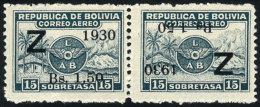 Sc.C24 + C24a, Pair, One With INVERTED OVERPRINT (tete-beche Of Overprints), Mint Very Lightly Hinged, Excellent... - Bolivien