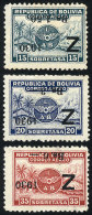 Sc.C24a + C25a + C26a, 1930 Zeppelin, Cmpl. Set Of 3 Values With INVERTED Overprint, Mint No Gum, VF Quality, Very... - Bolivien