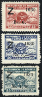 Sc.C24/C26, 1930 Zeppelin, Cmpl. Set Of 3 Overprinted Values, Mint Very Lightly Hinged, Excellent Quality, Catalog... - Bolivia